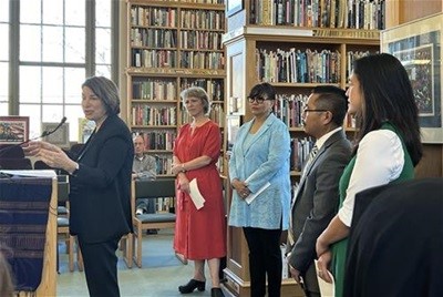 Senator Amy Klobuchar speaking at a press conference promoting the Charitable Act with nonprofit allies, including Nonoko Sato, MCN executive director.