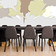 Board table and chairs with speech bubbles in the air