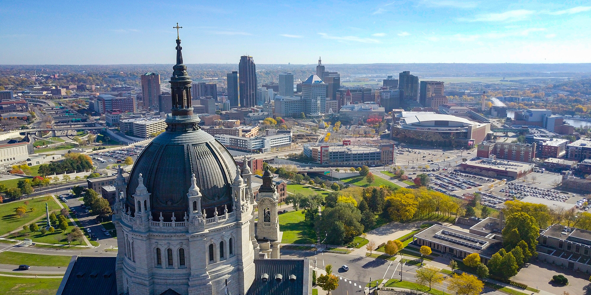 View of downtown St. Paul with Saint Paul Cathedral in forefront