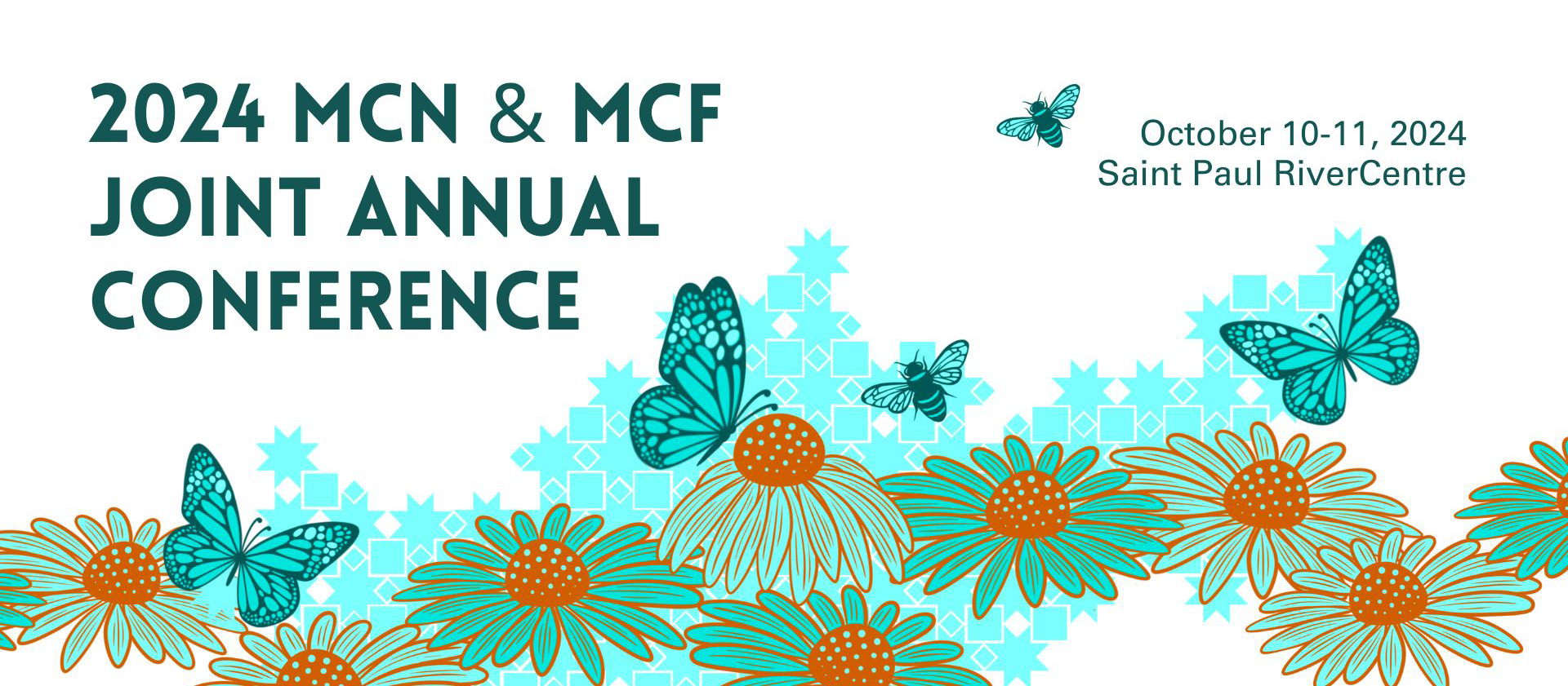 2024 MCN & MCF Joint Annual Conference logo featuring sunflowers, butterflies, and bees