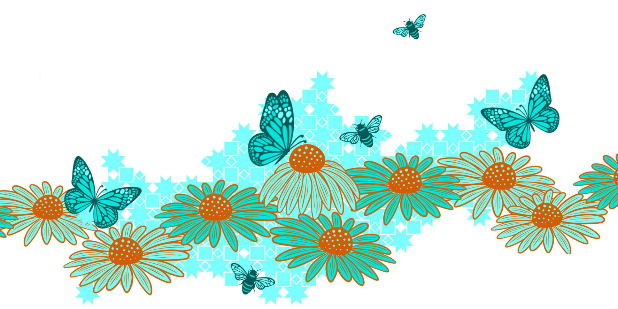 A background image of flowers and butterflies
