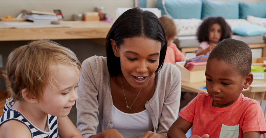 Children and teaching in early childhood classroom.